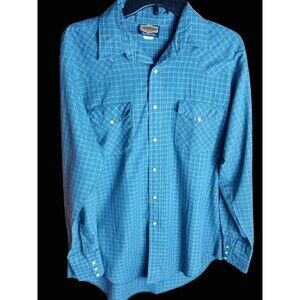 VINTAGE HOLT WESTERN WEAR MEN'S SHIRT PEARL SNAP POCKETS SIZE L GREEN